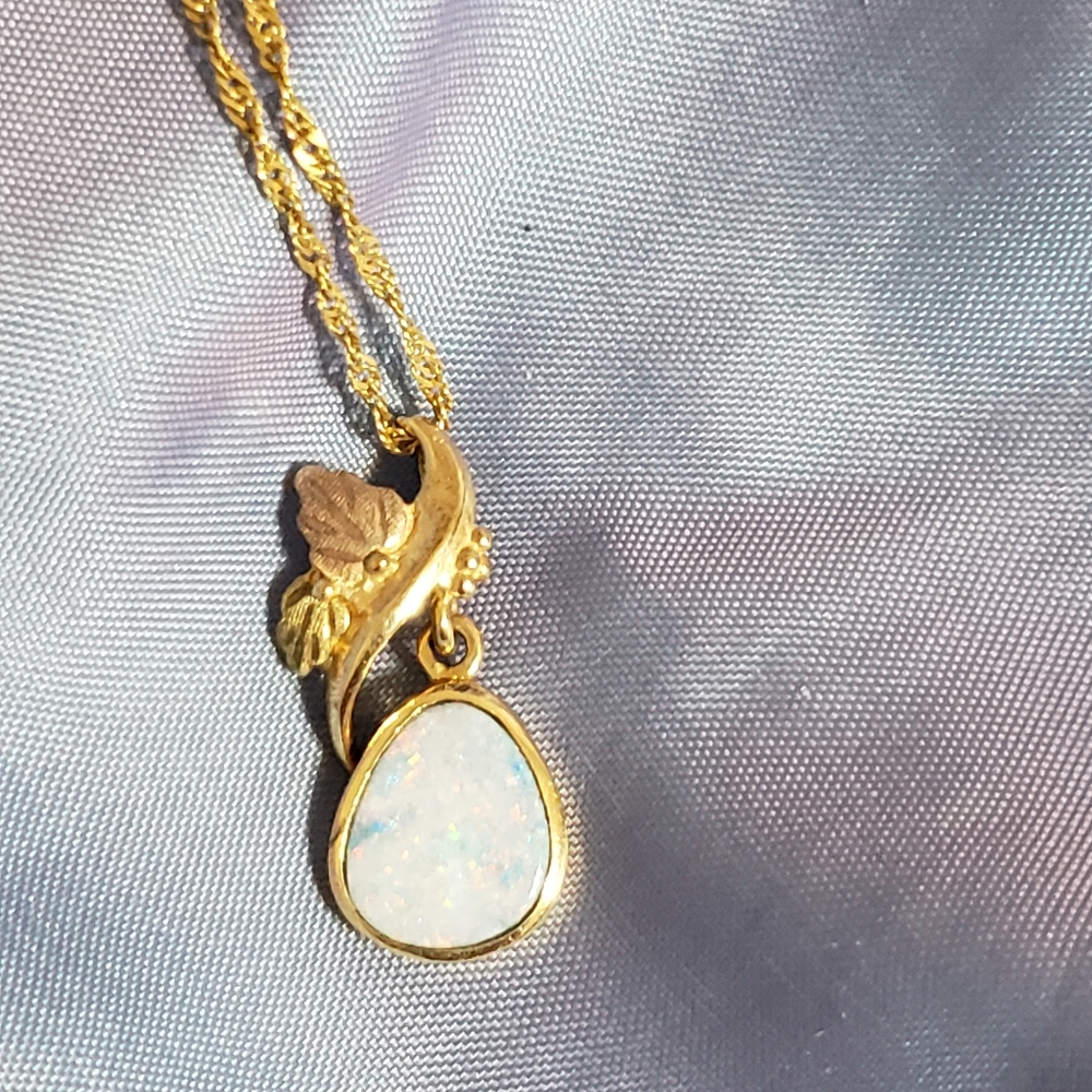 10k Gold Rare Australian Black Opal Pendant w/14k Gold